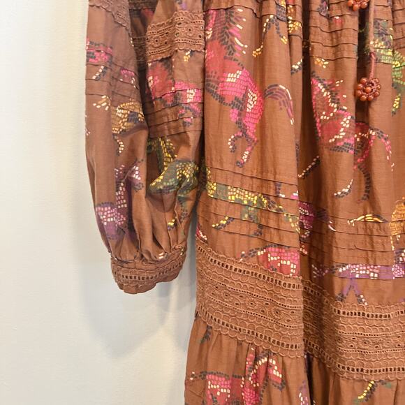 FARM Rio Dotted Horse Tiered Maxi Dress Brown Size S - Picture 10 of 12